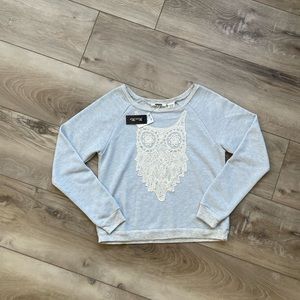 Miss Me Gray Lace Owl Sweatshirt. Size S